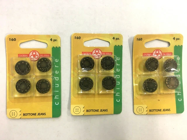 Lotto Set 3 Confezioni  Da 4 Bottoni Per Jeans Come Da Foto Cucirini Tre Stelle