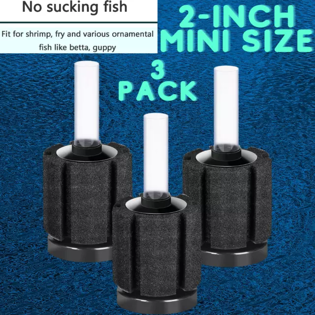 3 Pac Aquarium Bio Sponge Filter Breeding Fry Betta Shrimp Nano Fish Tank Filter