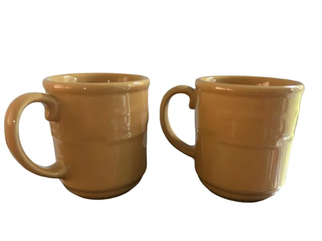 2 Longaberger Pottery Woven Traditions Butternut Yellow Coffee Mug Cups Set 12oz