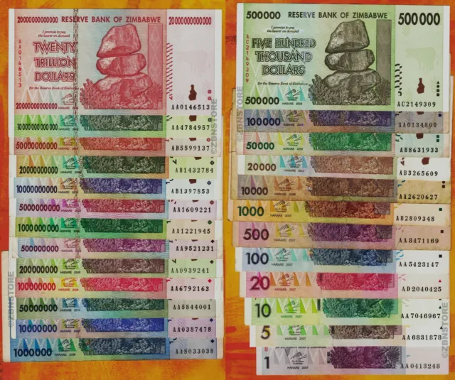 1 to 20 Trillion Dollars Set 25 Banknotes w/ 10 Trillion 50 Billion 100 Million+