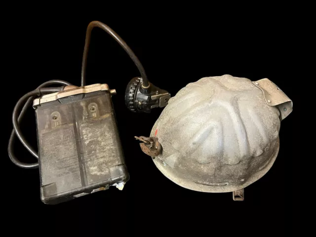 Vintage Coal Miners Helmet With Light And Battery Pack.