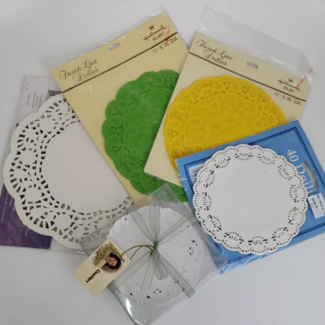 Vtg Paper Doily Lot Green Yellow White Red Heart Coasters French Lace 9 Packs 2