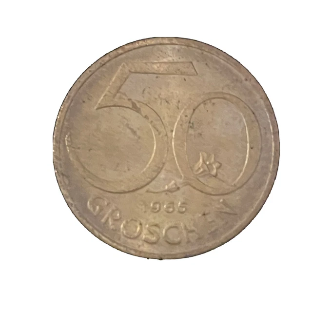 Austria 50 Groschen Coin 1965 Second Republic Aluminum Bronze 19.5mm KM # 2889 3