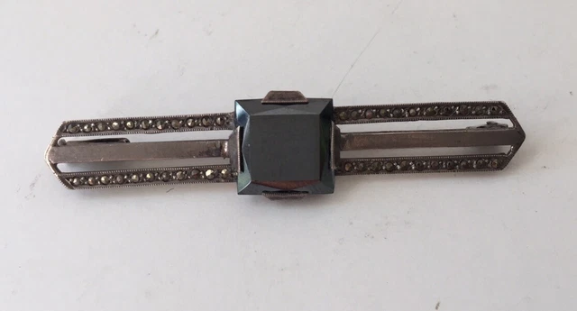 Broche Art Déco en Argent marcassite et Hématite noire