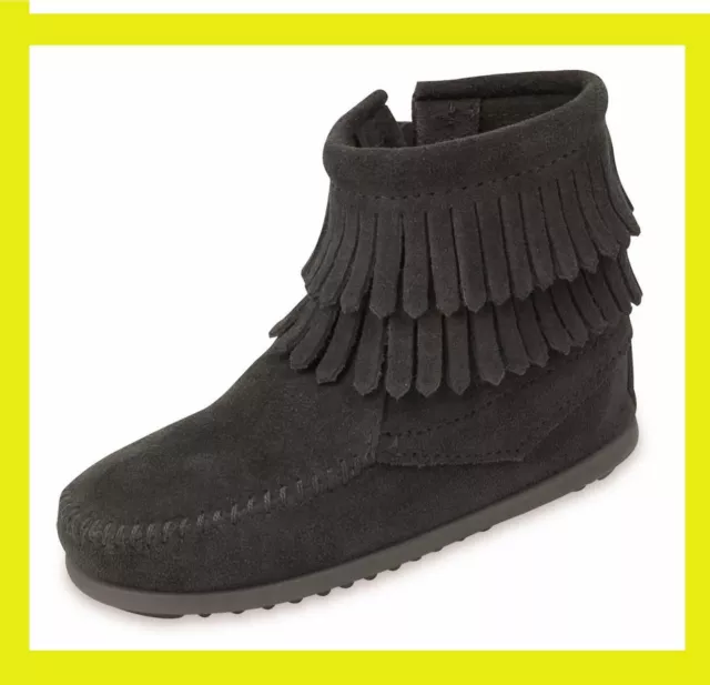 BOTTES MINNETONKA 2 Franges Noir Taille 33 34 Us 3 Neuves Avec