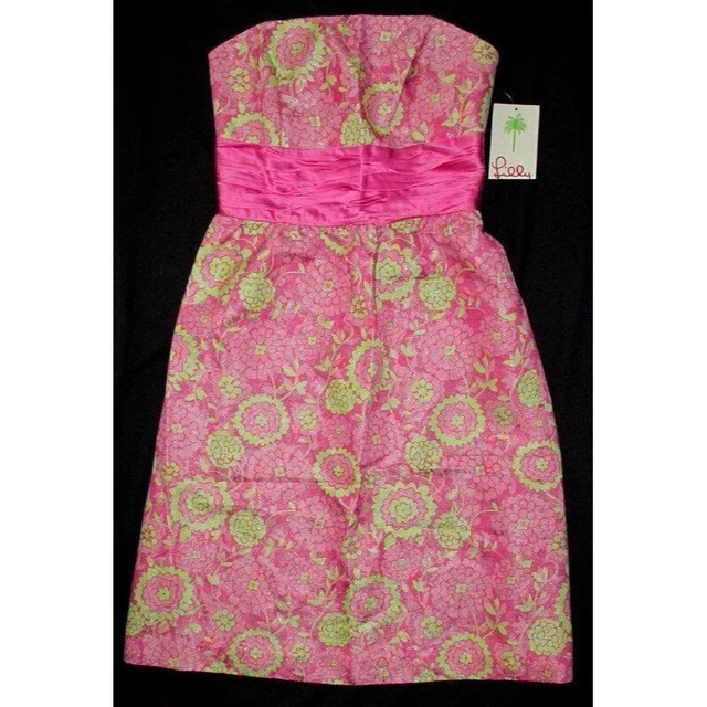 VTG Y2K NWT 425 Lilly Pulitzer 2 Strapless Pink Green Dress Polly