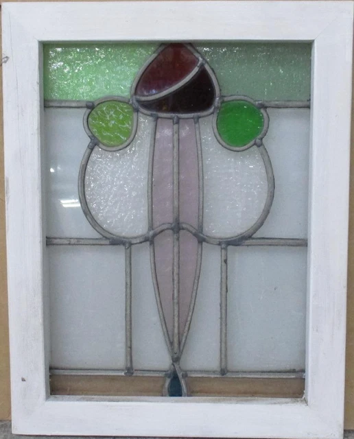 OLD ENGLISH LEADED STAINED GLASS WINDOW Abstract Floral 13.75" x 17.75"