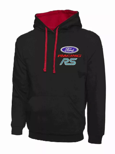 Ford Racing RS Kontrast Kapuzenverdeck. Schwerer Kapuzenpullover mit gesticktem Logo.
