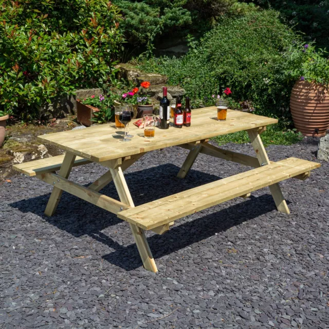 Rowlinson Wooden 6ft Picnic Table Bench 6 Seater Garden Patio Pub