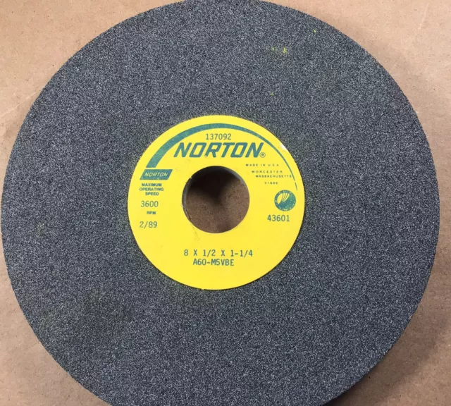 Norton Grinding Wheel 8” X 1/2” X 1 1/4” Hole, A60-M5VBE, Surface Grinding Wheel