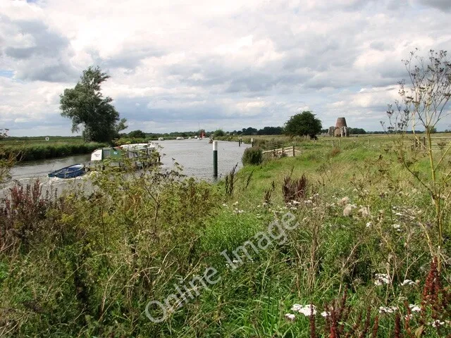 Photo 6x4 Boats on the River Bure, St Benet's Abbey Thurne The wind pump  c2011