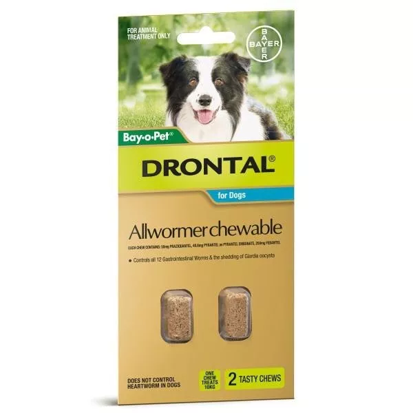 Drontal All Wormer Chews For Medium Dogs - 10 kgs - 2 Chews EXP Oct/2024