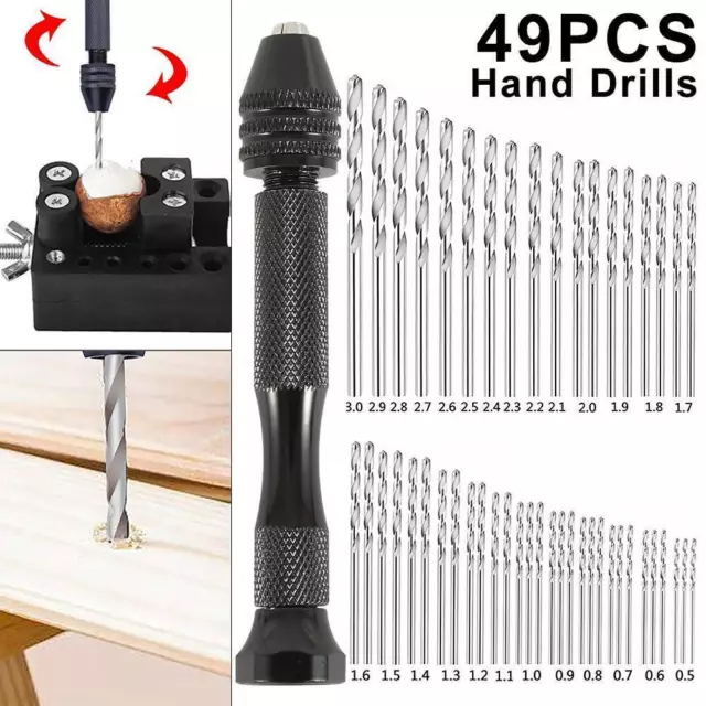 49PC Mini Tiny Micro HSS Twist Drill Bit Set 0.5-3.0mm Hand Model Craft DIY Kit