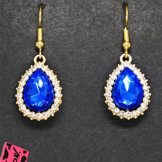 Hot Betsey Johnson Bling Blue Water Drop Rhinestone Crystal Women Stand Earrings