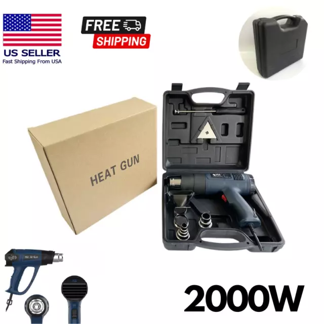 Heat Gun 2000W Heavy Duty Hot Air Gun Kit Temperature Control 140-1112℉ Tool Box