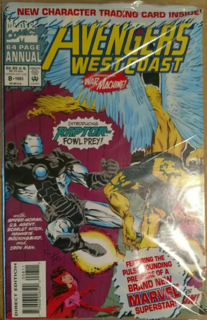 Avengers West Coast #8 ANNUAL Marvel Comics Poly Bagged w Trading Card 1993 (NM)
