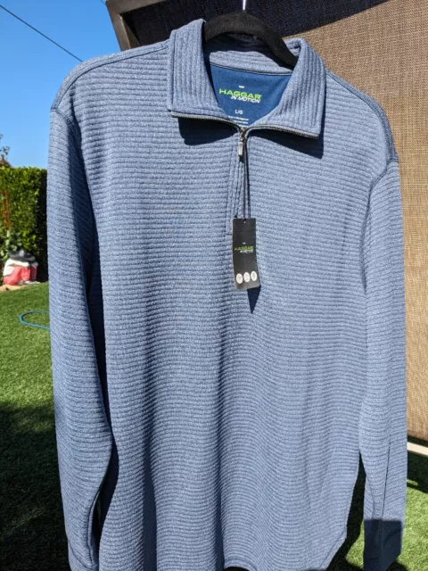 Men's long sleeve Haggar In Motion Quarter Zip Blue Grey New w Tags size L