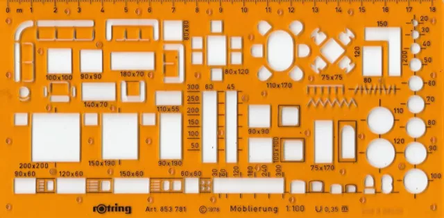 Zeichenschablone Rotring 853781 Möblierung 1:100 Rotring 853 781