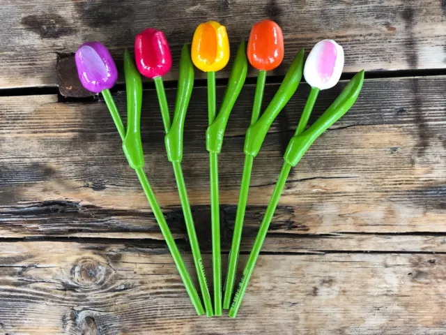 Wooden tulips, set of 5 spring tulips, 7.8'' flower table decor, handmade wood f