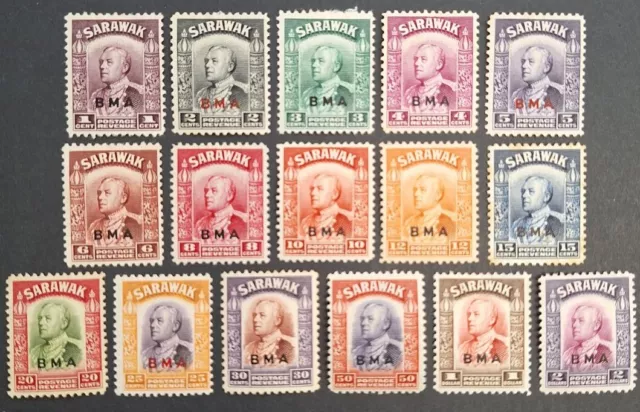 Sarawak 1945, "B.M.A" 16x Stamps Optd. (up to $2) Mh