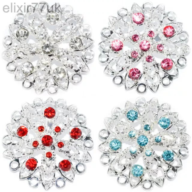 New Silver Flower Brooch Red Blue Pink Diamante Crystal Wedding Broach Bridal Uk