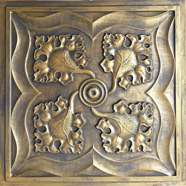Drop in Ceiling tiles Faux tin ancient gold decor Bar wall panels PL64 10pcs/lot