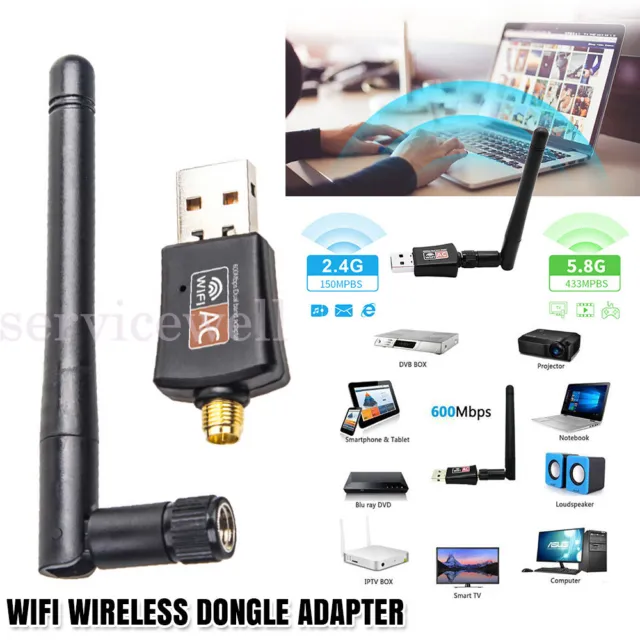 600Mbps USB WiFi Adapter Wireless Dongle Dual Band 2.4GHz/5GHz For PC Laptop