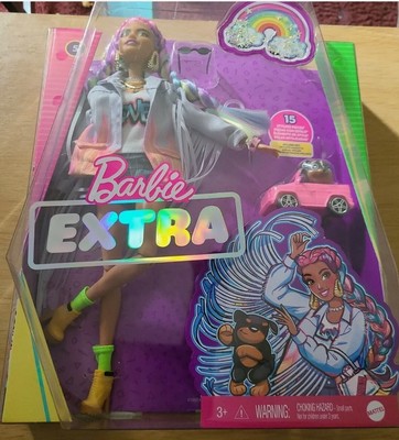 barbie extra doll in denim jacket with pet puppy