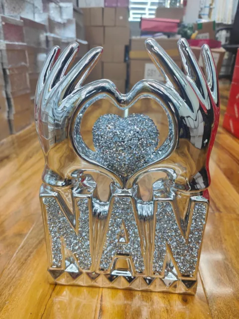 NAN Heart Hand Silver Crushed Diamond Crystal Ornament Home Decor Gift Bling NAN