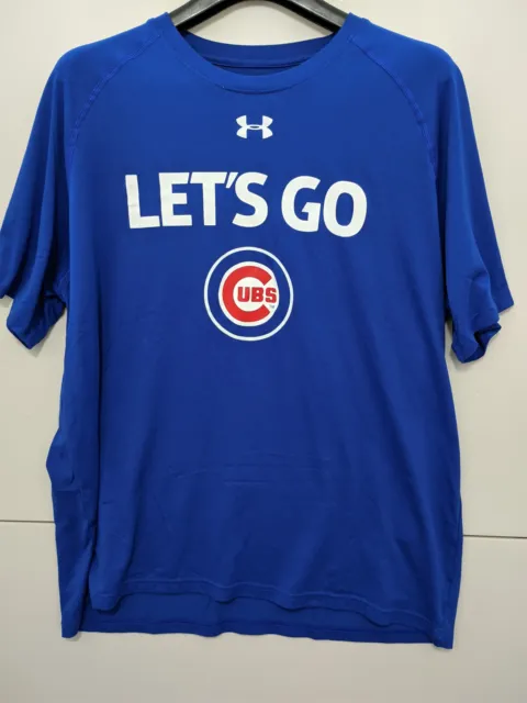Under Armour Shirt Men XL Blue Chicago Cubs Lets Go Heat Gear Loose Short Sleeve