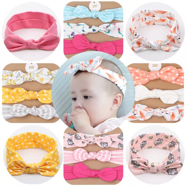 3pcs/Set Baby Hair Headband Ribbon Elastic Headdress Kids Newborn Band Bow Girl