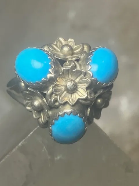 Turquoise ring Navajo southwest squash blossom sterling silver women girls