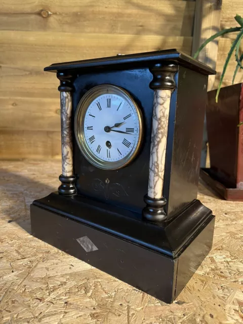 Antique mantle clock French classical Victorian black slate & Marble 8Day C1870s