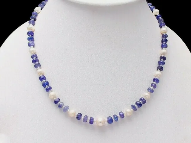Collar de plata de ley 925 con perlas de piedras preciosas de tanzanita natural