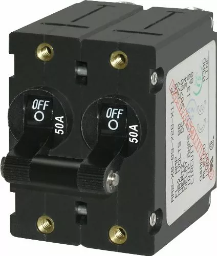 Blue Sea Systems A-Series Black Toggle Double Pole 50A Circuit Breaker