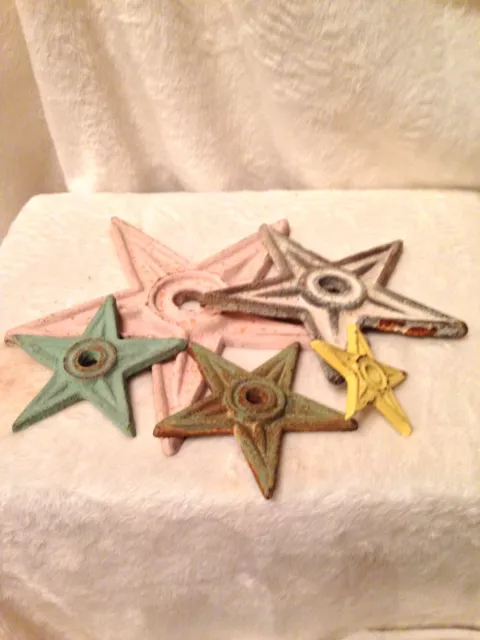 SET OF 5 Distressed Cast Iron Stars In Pastels And Various Sizes 3