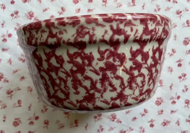 Vintage HENN Pottery Red Spongeware Butter Crock 5” Bowl Dish