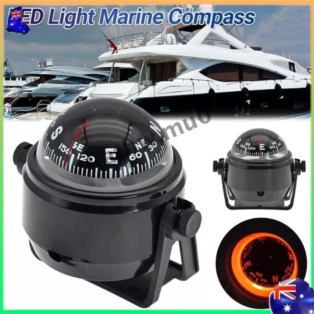 LED Light Marine Compass with Mount for Sail Ship Vehicle Car Boat Navigation