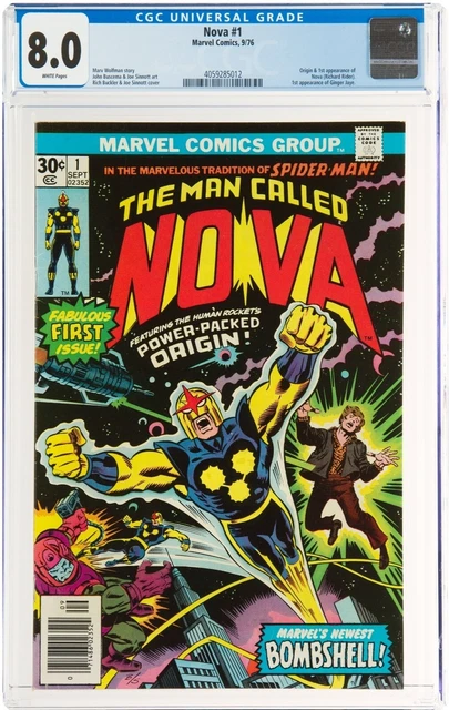 NOVA #1 CGC 8.0 (Marvel 1976) Origin & 1st app Richard & Robbie Rider, GoTG key
