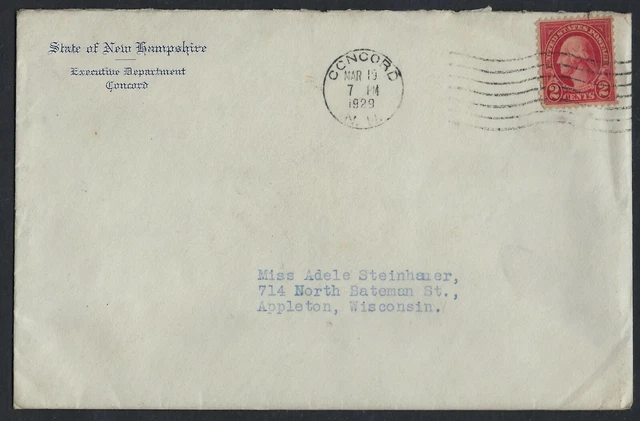 Us 1929 Governor Of New Hampshire Autograph & Embossed
