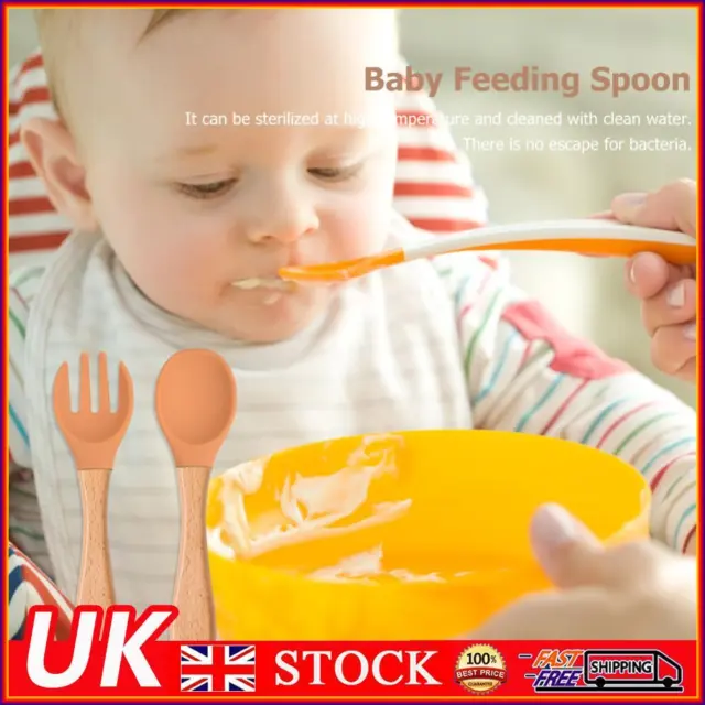 Baby Wooden Silicone Feeding Spoon Toddlers BPA-free Tableware (25)