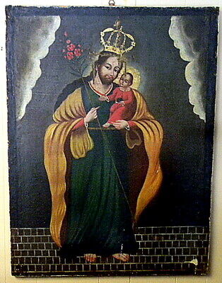 18th/19th Century Spanish Colonial Painting Oil on Canvas of Saint Joseph