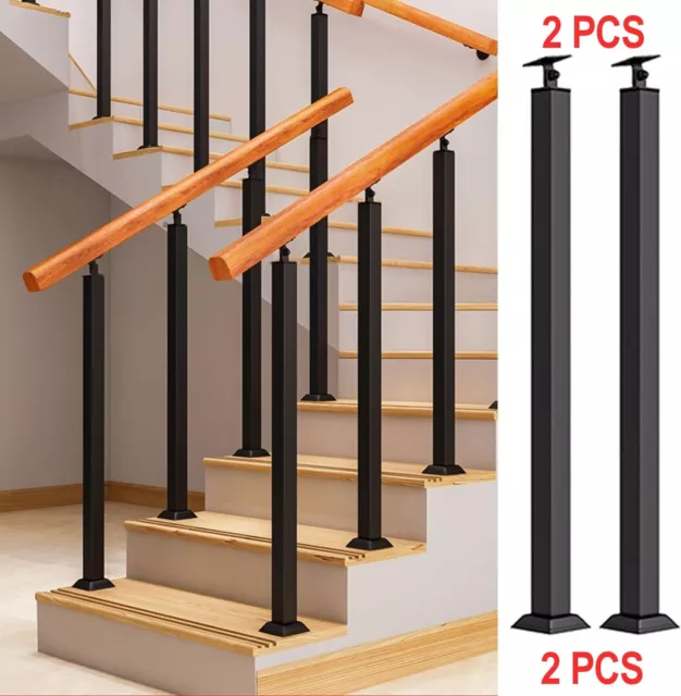 Stair Balusters Post Black Square Metal Railing Spindles W/ Flat Banister Column