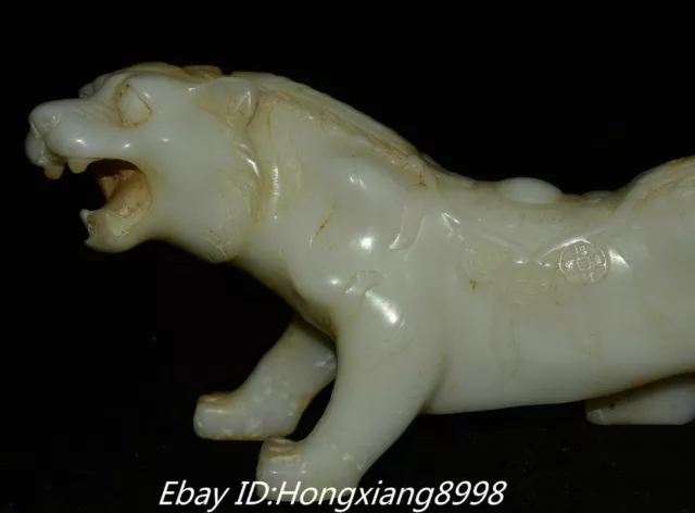 13"China Old Jade Carving Fengshui Zodiac Year Animal Tiger Tigre Sculpture 2