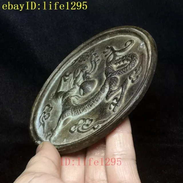 Old Chinese Bronze Carving Dragon Ancient People Prink Toilette Mirror Collected 2