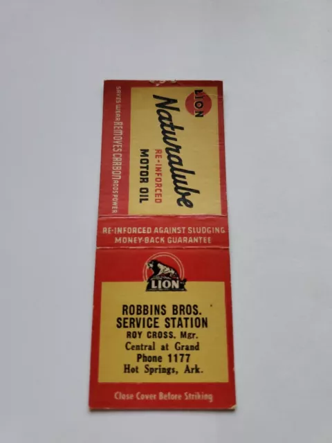 Robbins Brothers Service Station Lion Oil Hot Springs Arkansas Matchbook Cover