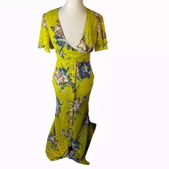 ASOS DESIGN maxi tea dress in jaquard w color pop green floral print Size 4