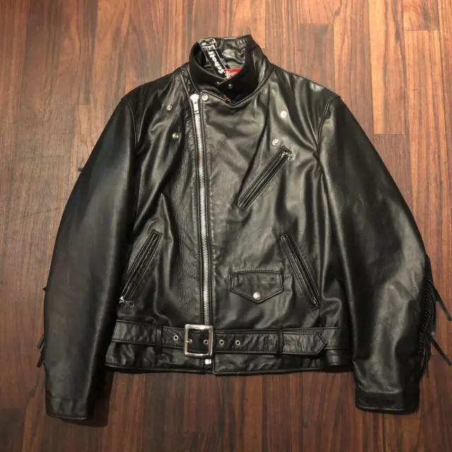 SUPREME X SCHOTT Black Leather Harrington Jacket Medium SS16 