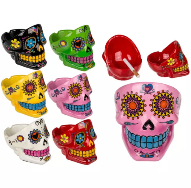 Resin Multicolour Bright Sugar Skull Ash Tray Gothic Smokers Novelty Gift 10cm