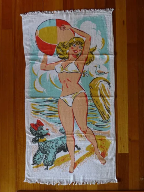 Bulk lot 5 Vintage  original 50s 60s beach towels pin-up swimsuit poodle NOS